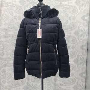 Red Marine Amsterdams faux fur lined Hooded velvet puffer Jacket Black  Large